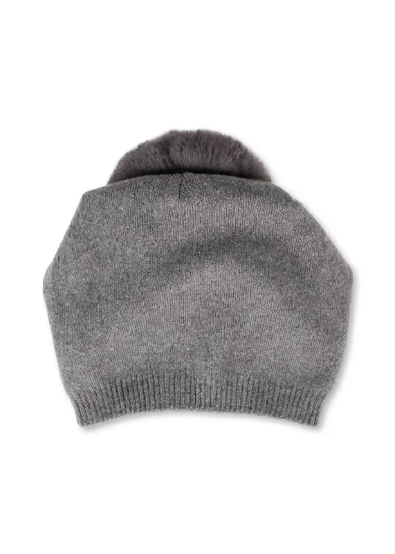 Brooklyn Beanie Faux Pom Pom In Charcoal/charcoal