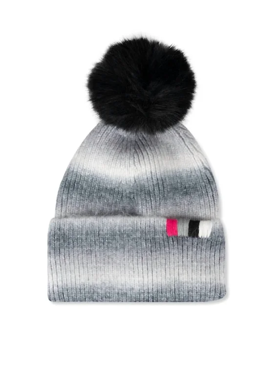 City Beanie Faux Pom Pom In Black/grey