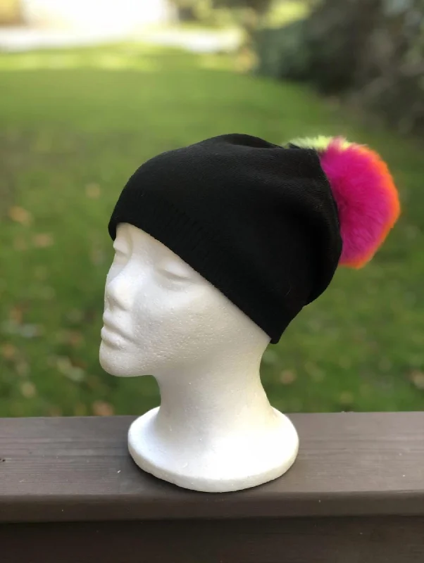 Fur Pom Pom Hat In Neon