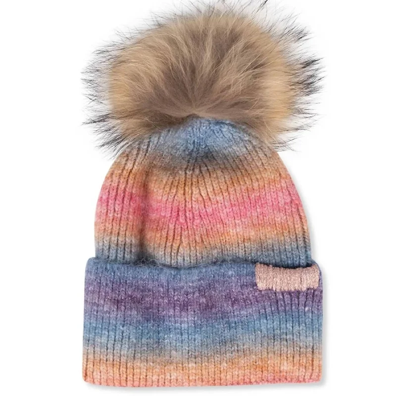 Fur Pom Pom Hat In Sunset (Multi)