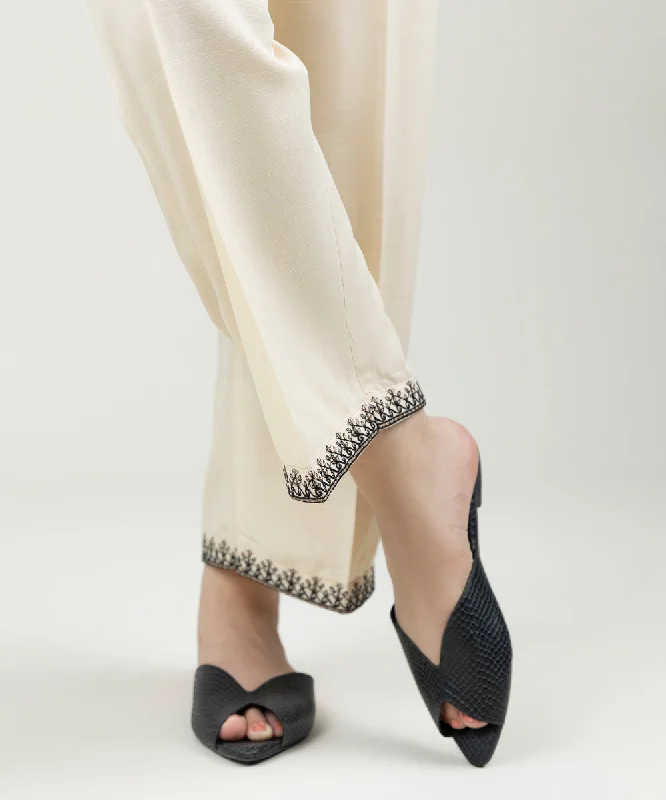 Embroidered Linen Straight Pants