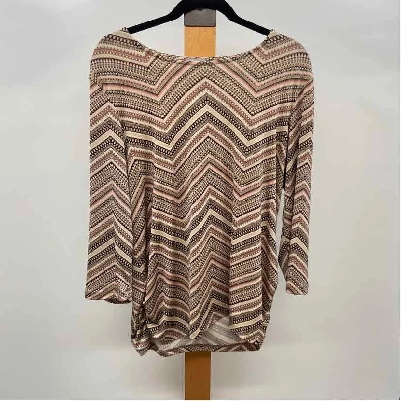 Chico's Women's Size L Tan ZigZag Long Sleeve Shirt