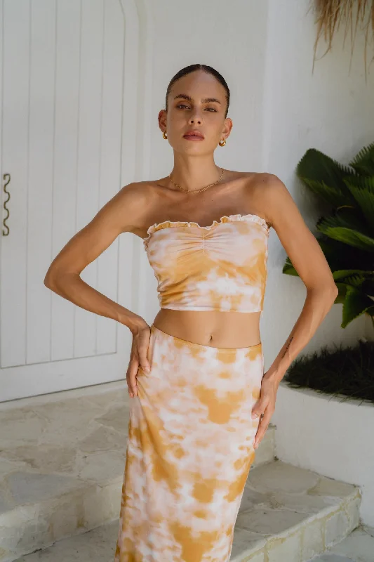 Isabela Yellow Tie Dye Mesh Tube Top