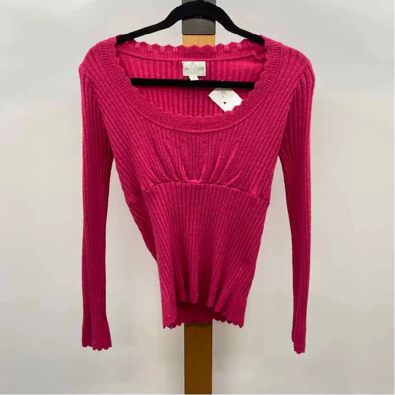 Jun&Ivy Women's Size L Hot Pink Ribbed Long Sleeve Shirt