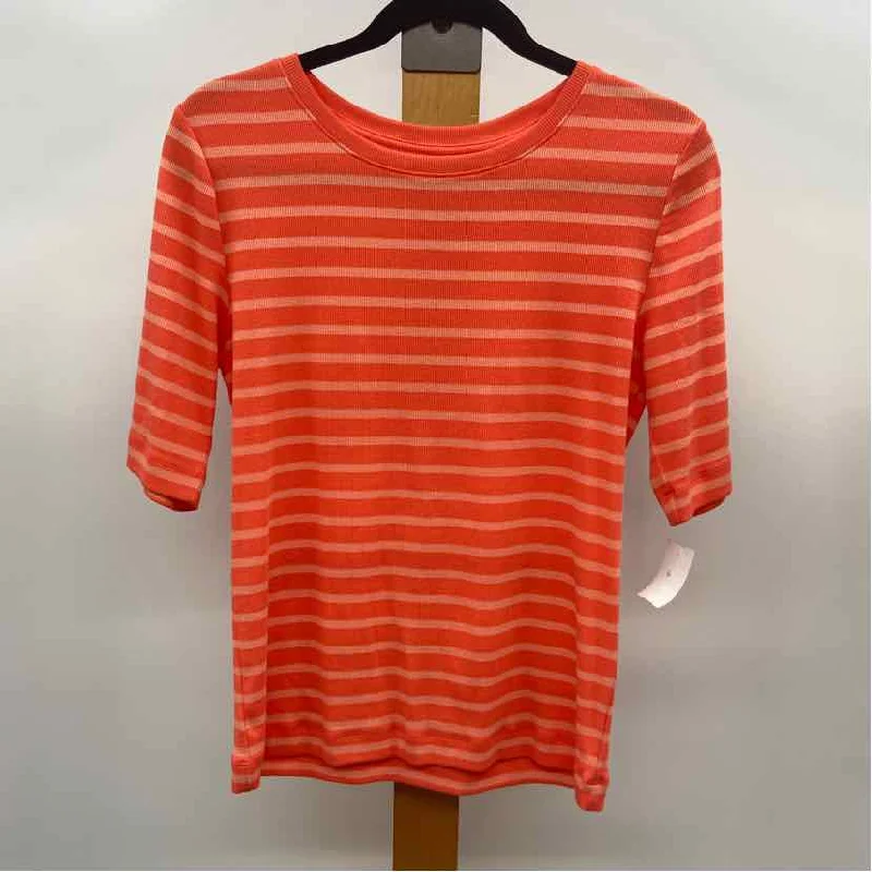 Loft Women's Size L Peach Stripe Short Sleeve Shirt