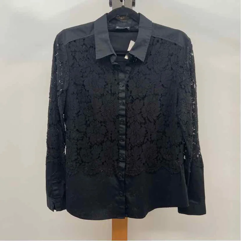 New York & Co. Women's Size L Black Lace Long Sleeve Shirt