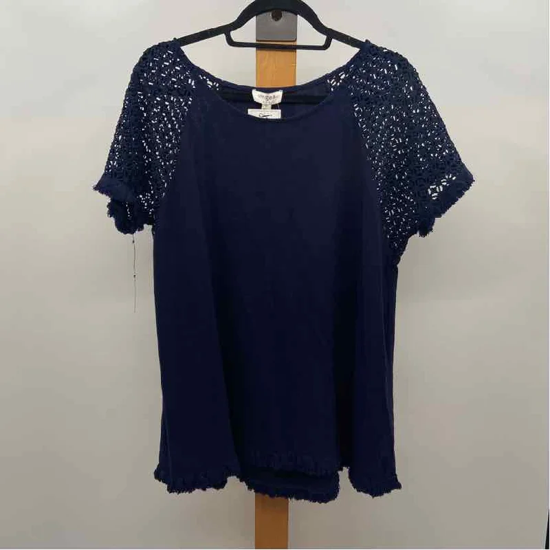 Umgee Women's Size L Navy Solid Short Sleeve Shirt