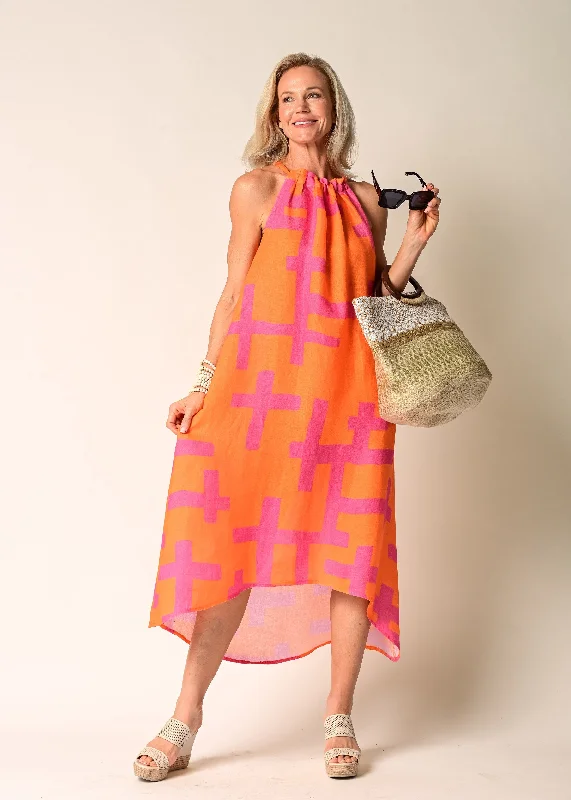 Holly Linen Dress in Sunset Orange