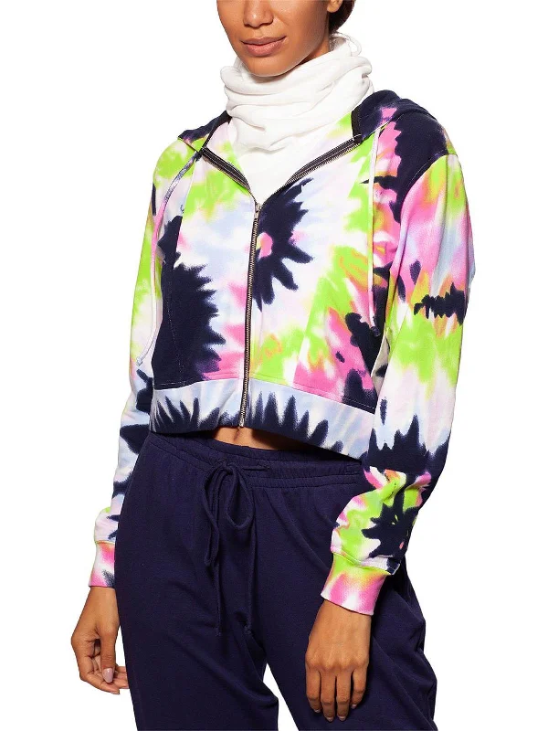 Womens Cropped Tie Dye Zip Hoodie