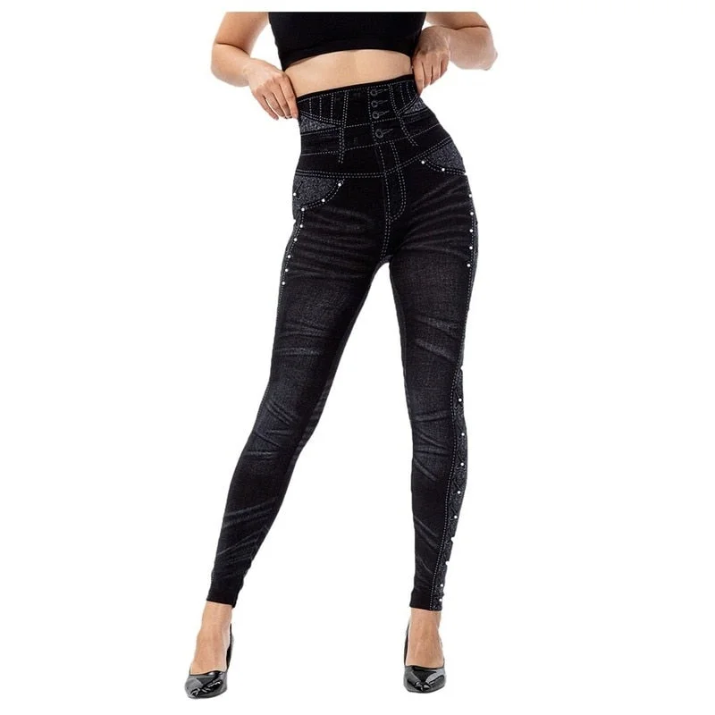 Amy Fashion - Imitation Cowboy Leggings Female Pantalones Pop