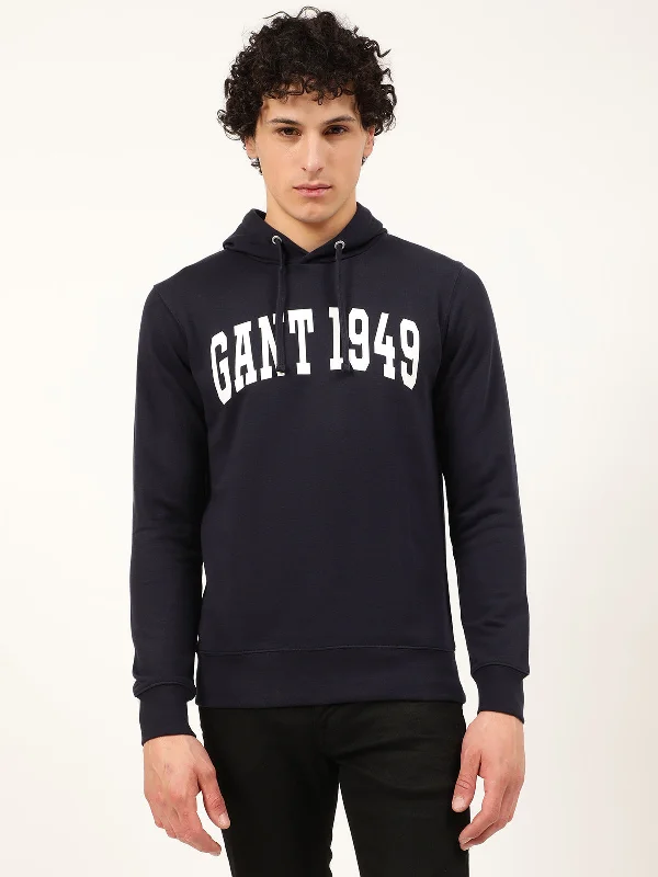 Gant Men Blue Solid Hooded Sweatshirt