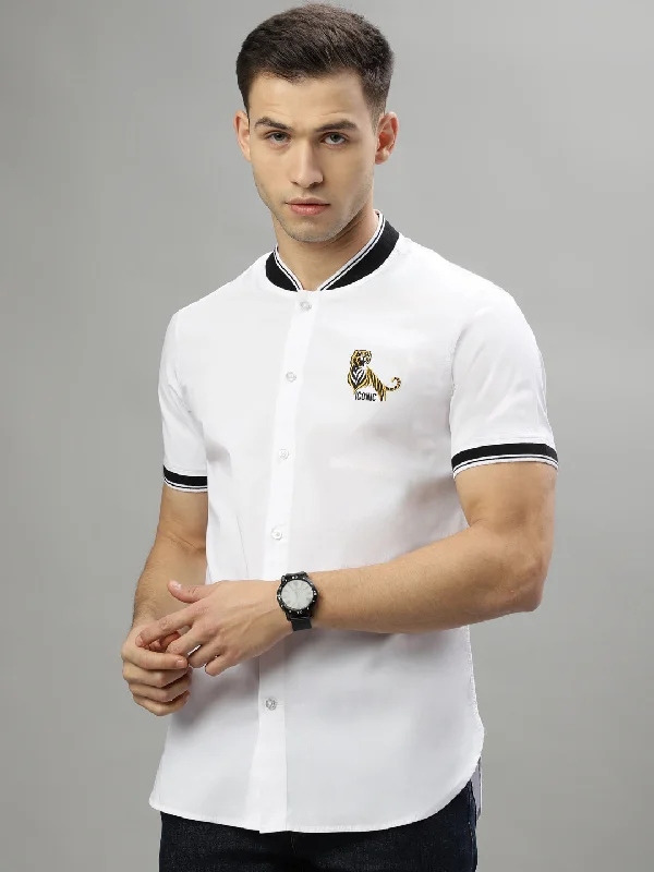 Iconic White Fashion Logo Slim Fit Shirt