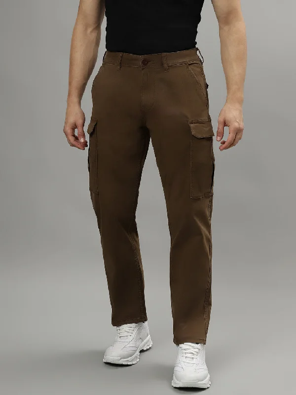 Iconic Men Solid Mid-rise Regular Fit Cargo Trousers