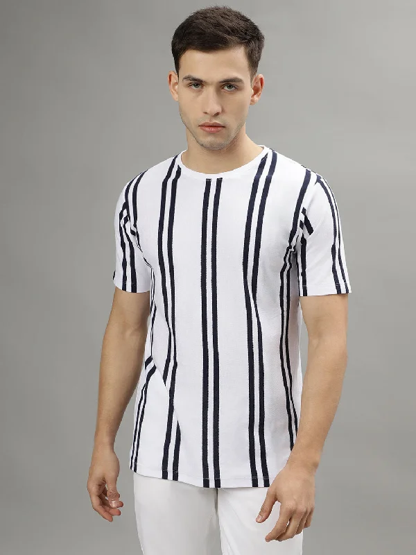 Lindbergh White Fashion Striped Regular Fit T-Shirt