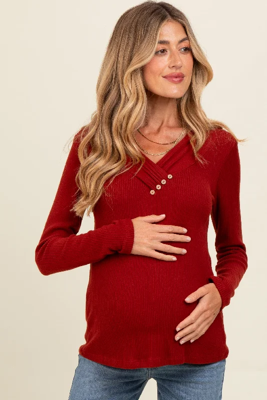 Rust V-Neck Long Sleeve Maternity Top