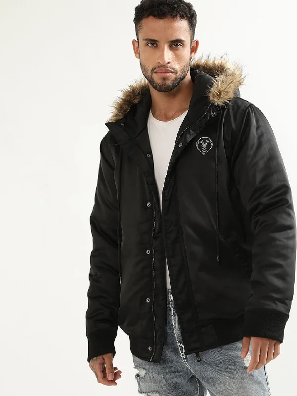 True Religion Men Black Printed Hooded Jacket