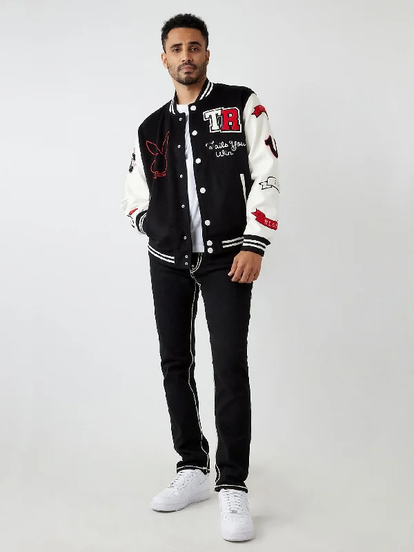 True Religion Men Black Printed  Collar Jacket