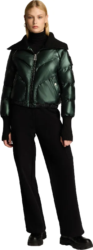 Morinway Short Puffer Bomber Jacket with Oversized Rib Knit Collar - Women's|-|Blouson aviateur matelassé court avec grand col en tricot côtelé Morinway - Femme