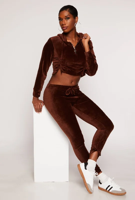 Velour Drawstring Ruched Sweatpants