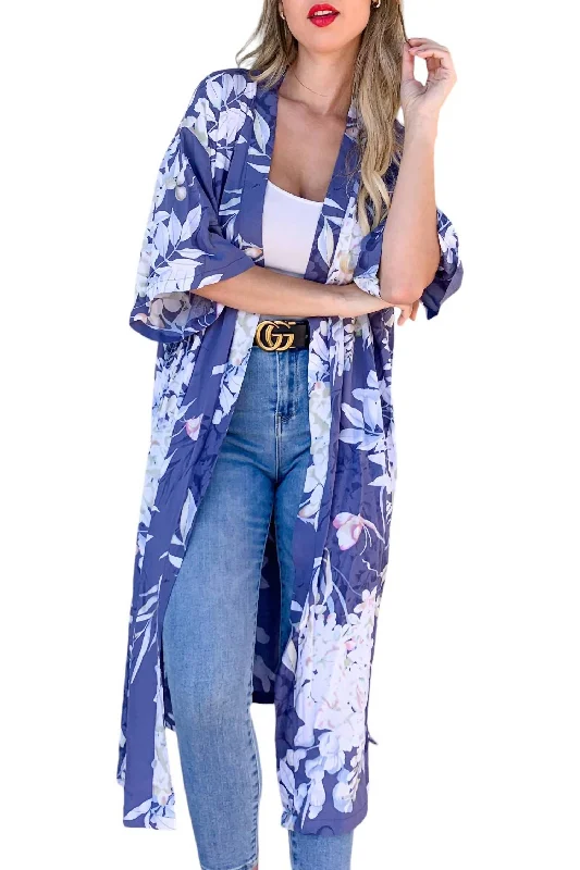 Floral Kimono In Chambray