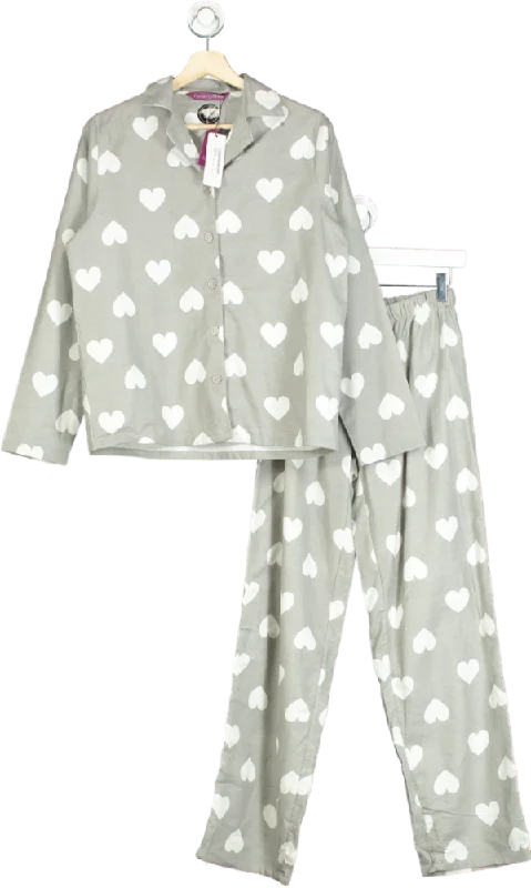 Grey Heart Print Brushed Cotton Pyjamas in gift bag  UK 16-18