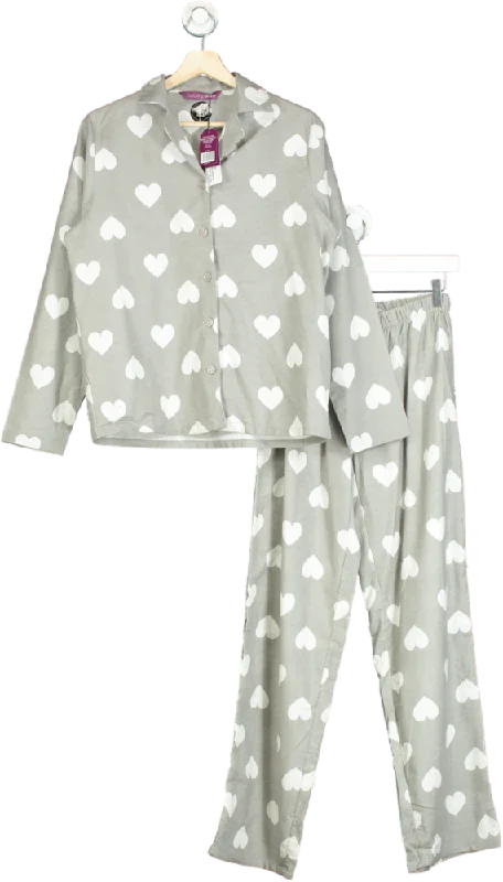 Grey Heart Print Brushed Cotton Button Through Pyjamas UK 8-10