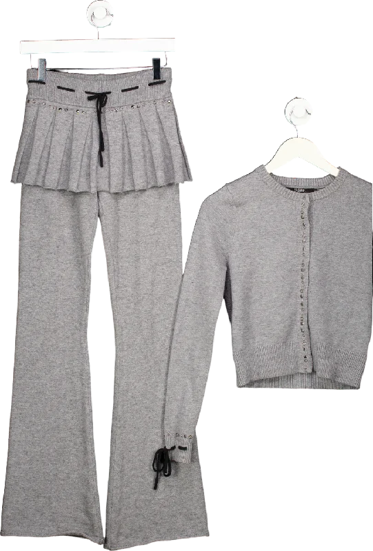 Jaded London Grey Knitted Cardigan and Skirted Trousers Set UK XS