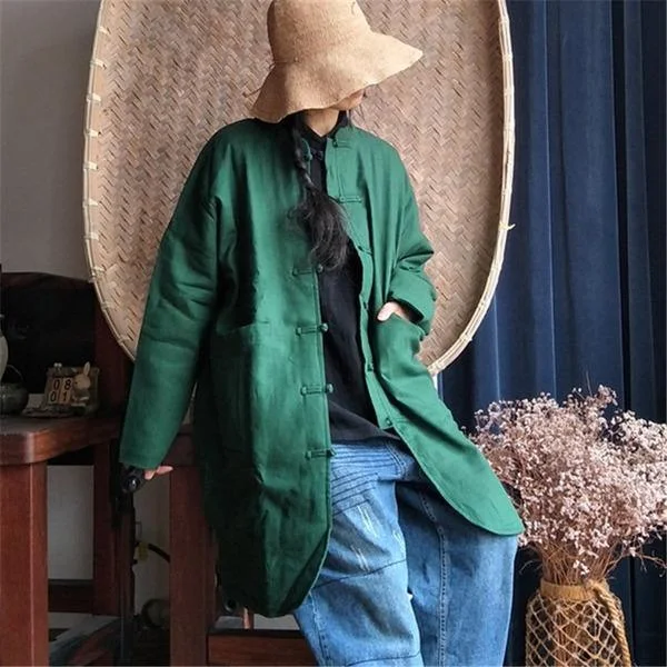 Loose Thin Long Parkas New 2020 Spring Stand Collar Linen Female Coats