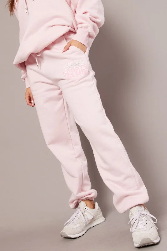 Pink Track Pants High Rise