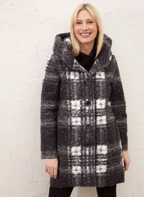 Plaid Motif Bouclé Coat