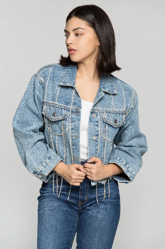 Sapphire Blue Diamond Studded Denim Jacket