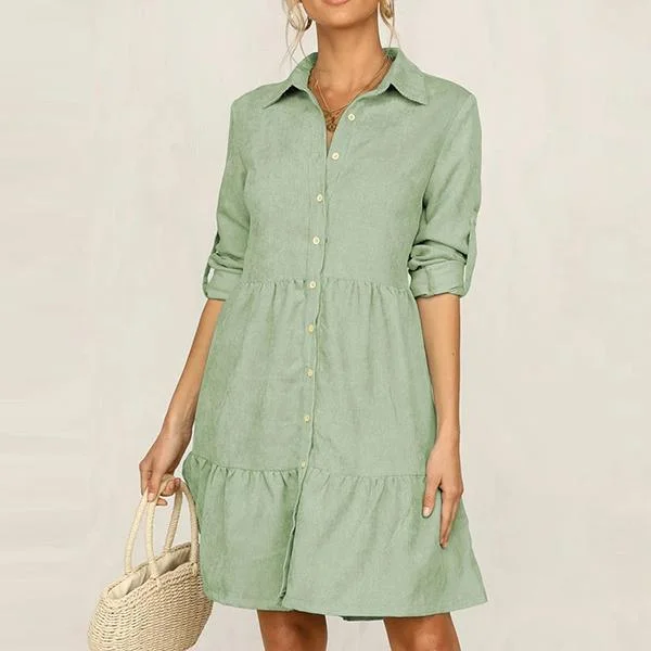 Shirt Dress Long Sleeve Women Clothing Spring Winter Dress Button Turn-down Collar Ladies A-line Mini Party Dress