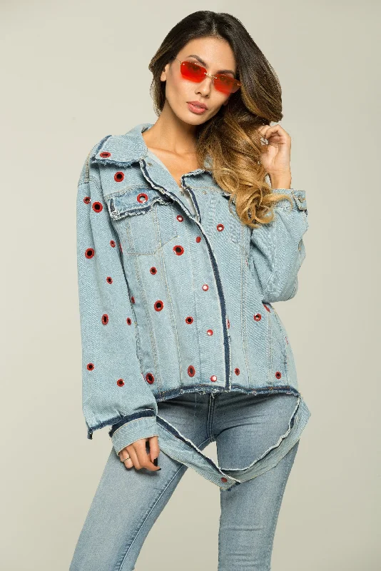 Sky Blue Red Ring Denim Jacket