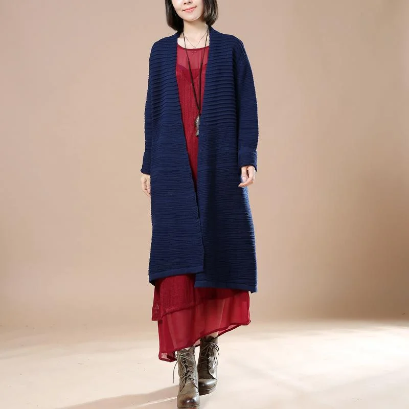 Solid navy knit cardigans oversize sweaters woman