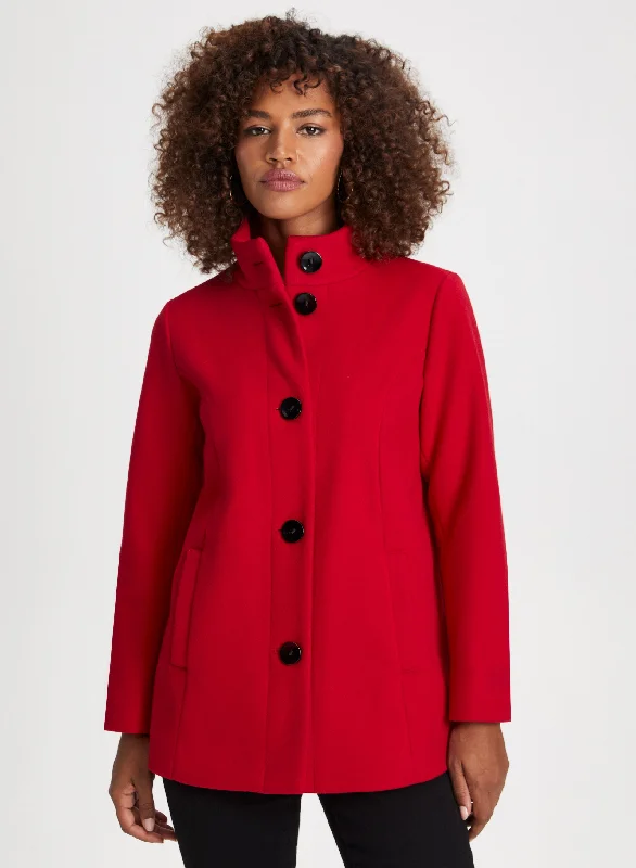 Stretch Faux Wool Coat