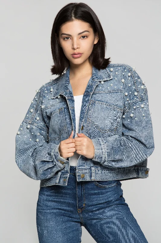 True Blue Pearl Studded Denim Jacket