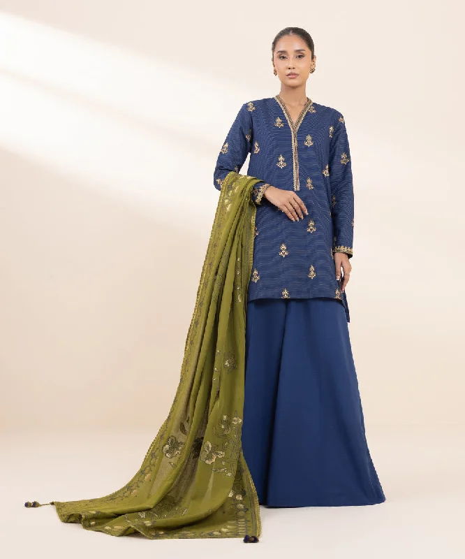 3 Piece - Embroidered Zari Khaddar Suit