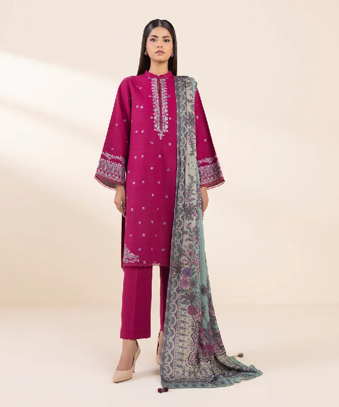 3 Piece - Embroidered Khaddar Suit