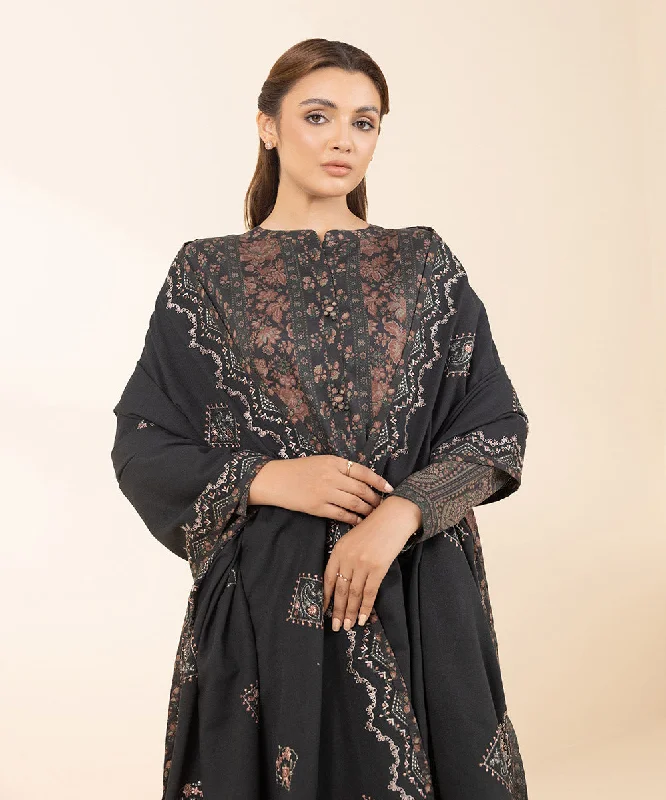 3 Piece - Embroidered Cotton Satin Suit